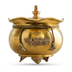 Pure Brass Floral Design Decorative Handi with Lid