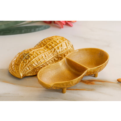 Gold Finish Peanut Design Decorative Box, Unique Storage for Dry Fruits