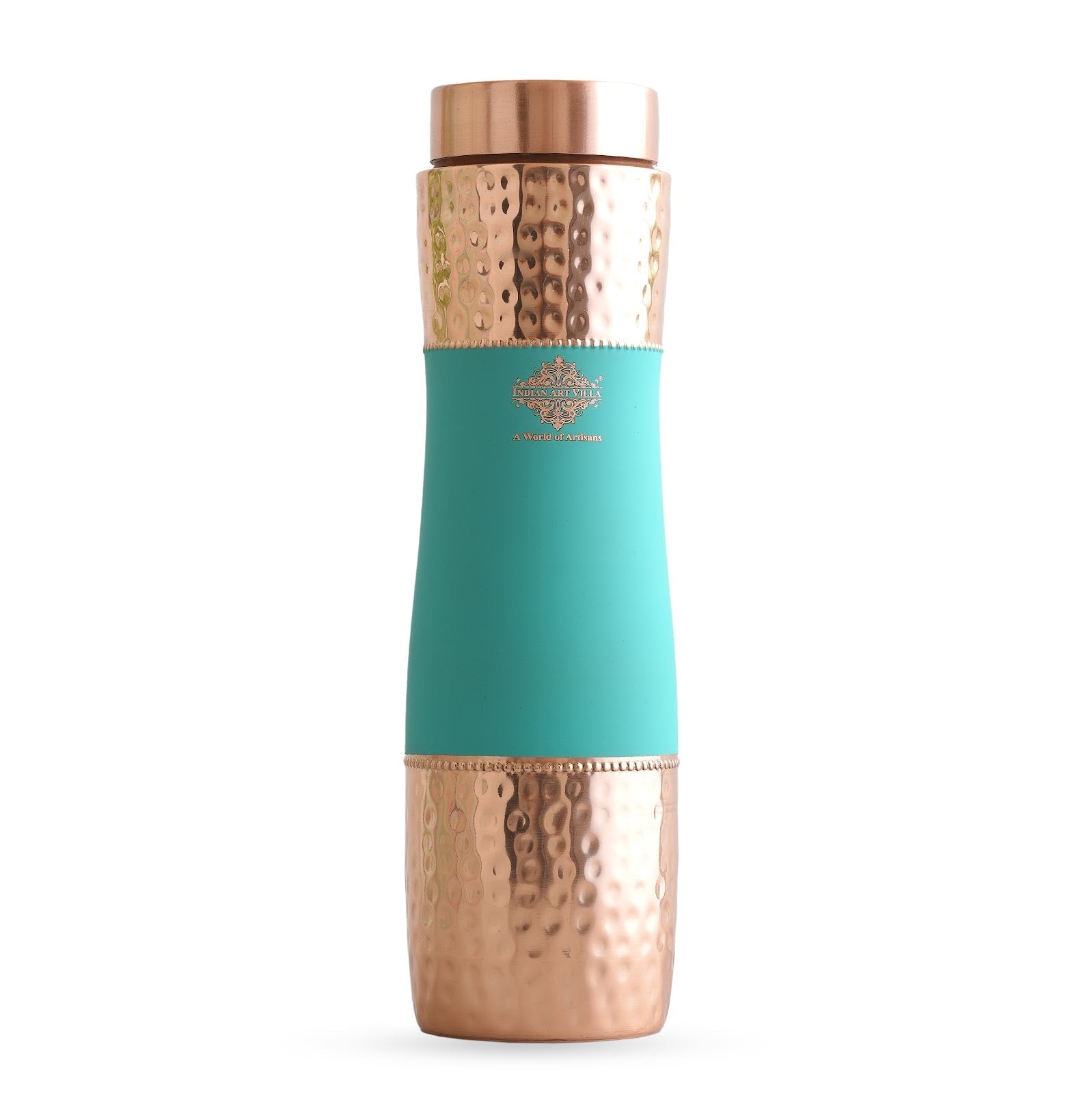 Pure Copper Bottle with Half Hammered and Half Silk Finish Color Design