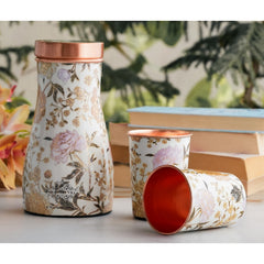 Copper Gold Printed Bedroom Bottle with 2 Glass Set – 900 ML Bottle & 300 ML Glass