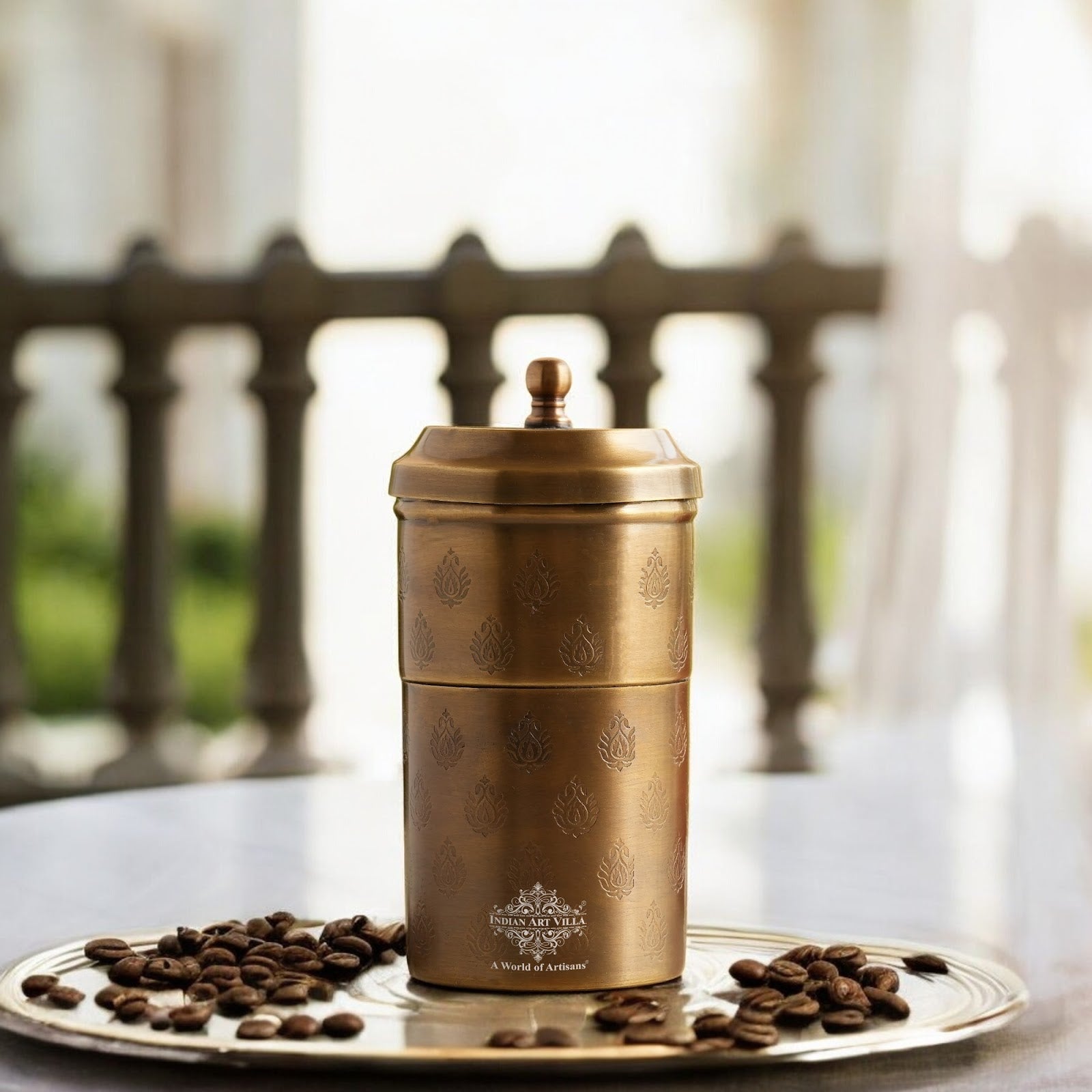 Pure Brass Coffee Filter Antique Dark Finished Embossed Design Medium Size