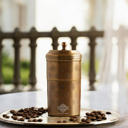 Pure Brass Coffee Filter Antique Dark Finished Embossed Design Medium Size