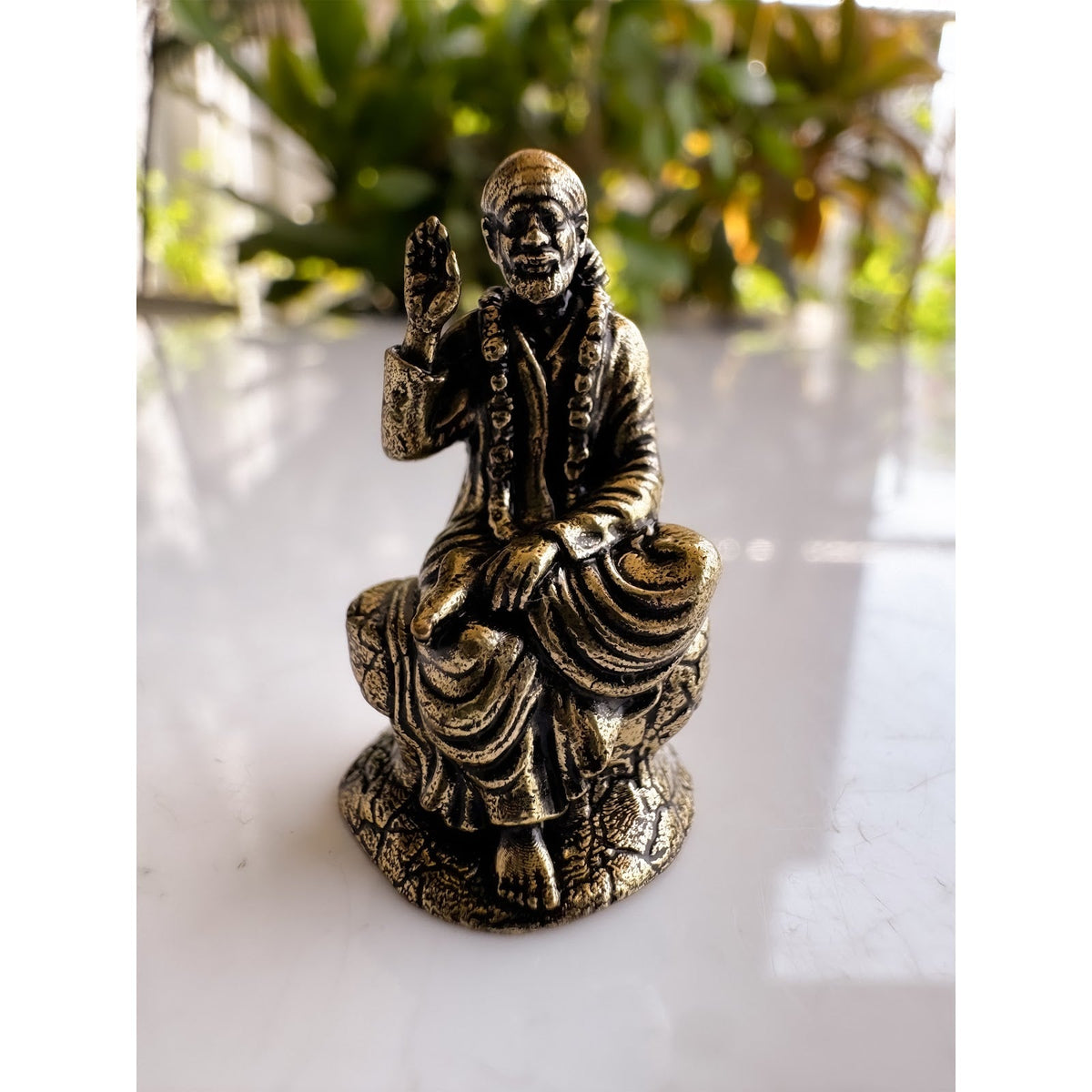 Brass Miniature Sai Baba Idol For Home Temple & Office Desk - 3.28 cm
