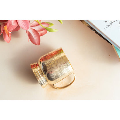 Pure Brass Embossed Design Cup with Handle – 200 ML | Traditional Handcrafted Mug for Serving Water, Milk, or Herbal Drinks