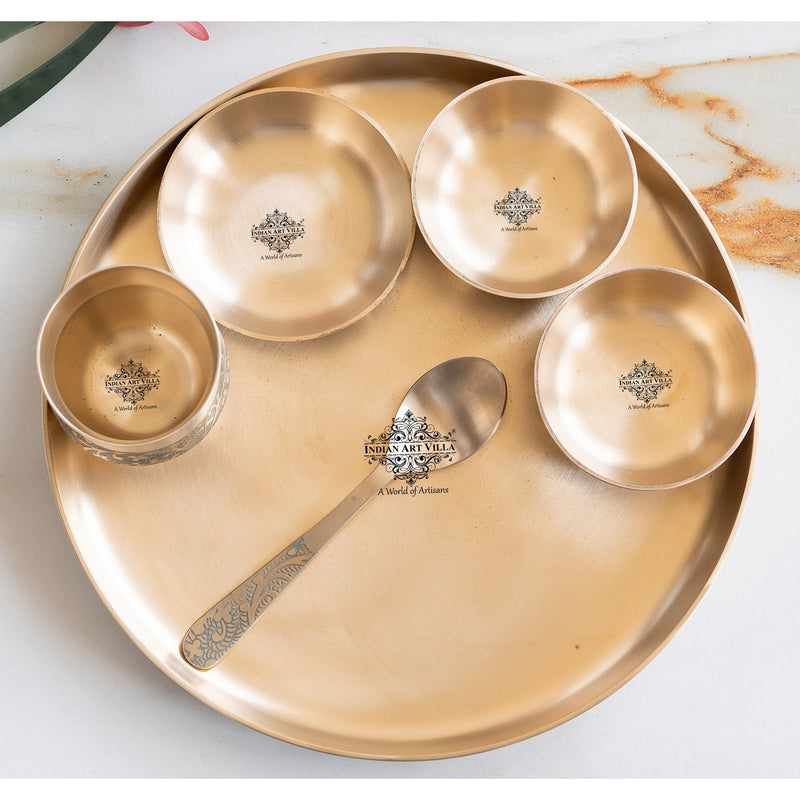 Pure Bronze Thali Set | 6 Pieces Dinner Set With Embossed Design