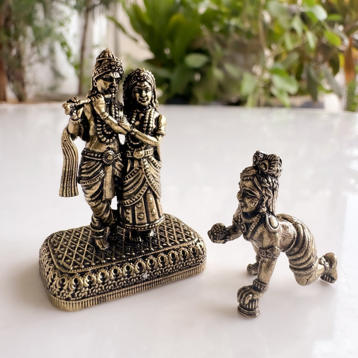 Pure Brass Miniature Radha Krishna With Laddu Gopal Ji Combo