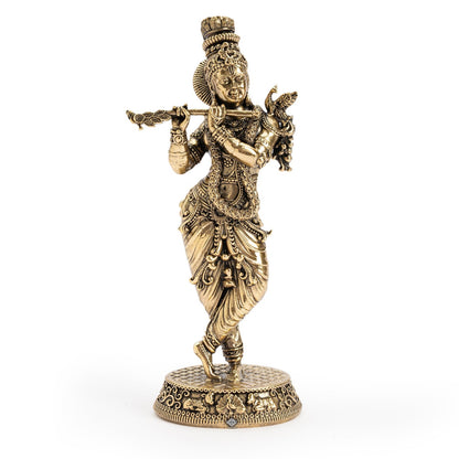 Pure Brass Krishna ji Murti With Tribhanga Pose for Pooja