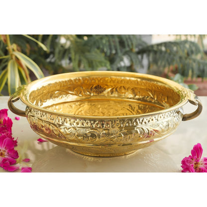 Pure Brass Embossed Design Urli  5Ltr.