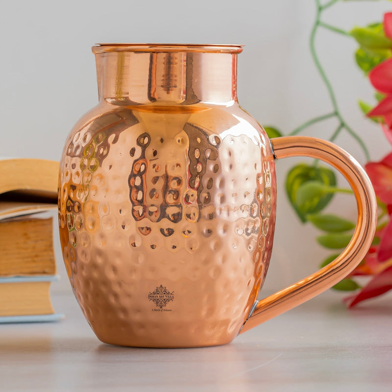 Pure Copper Hammered Surai Jug with Bowl Style Lid
