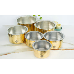 Pure Brass Cooking Pot with Lid Tin Lining & Hammered Design