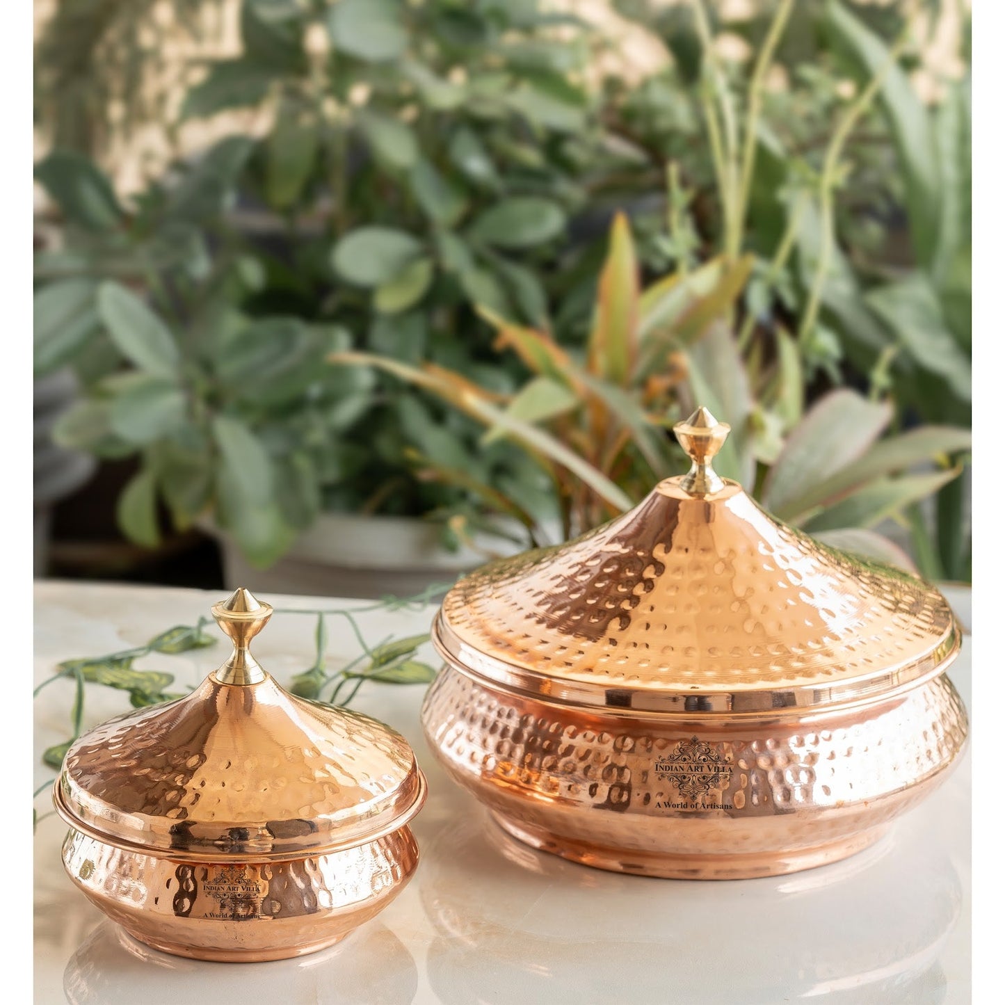 Steel Copper Mughlai Handi with Copper Lid and Brass Knob, 330 ML & 1350 ML – Hammered Design Serveware, Perfect for Home & Restaurant Use