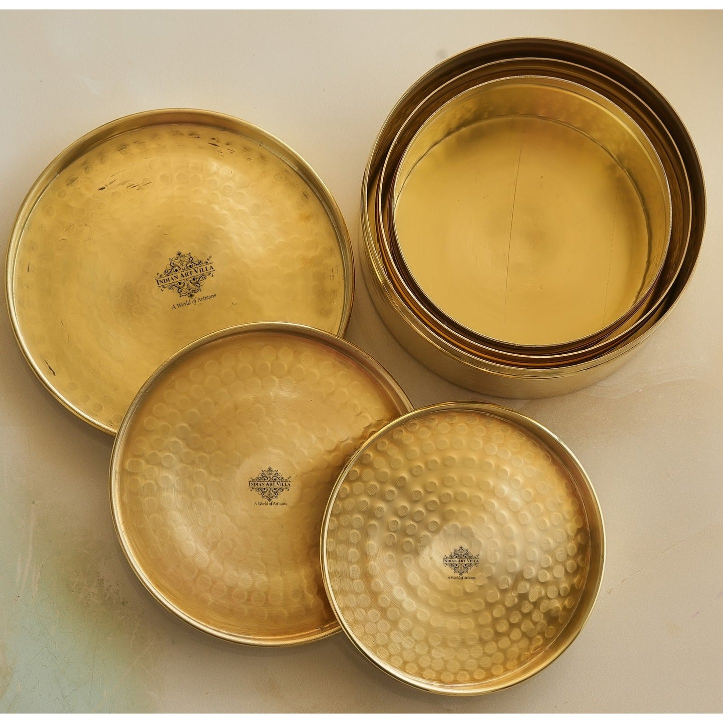 Handmade Brass Storage Container Set with Hammered Design - Set of 3