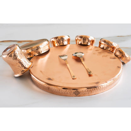 Steel Copper 9-Piece Curve Thali Set, Hammered Shine Finish- – Elegant Tableware for Traditional Dining, Perfect for Home, Restaurant, Special Occasions