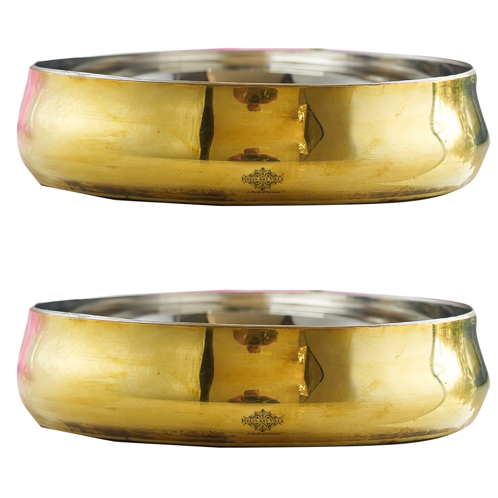 Handmade Steel Brass Curved Rice/ Halwa Plate, Serveware, Dinnerware, Width- 12.06 cm