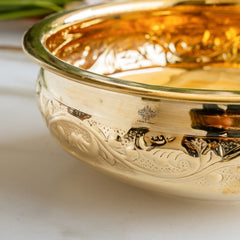 Handmade Pure Brass Urli with Floral Vine Border For Home Décor - 3300 ML