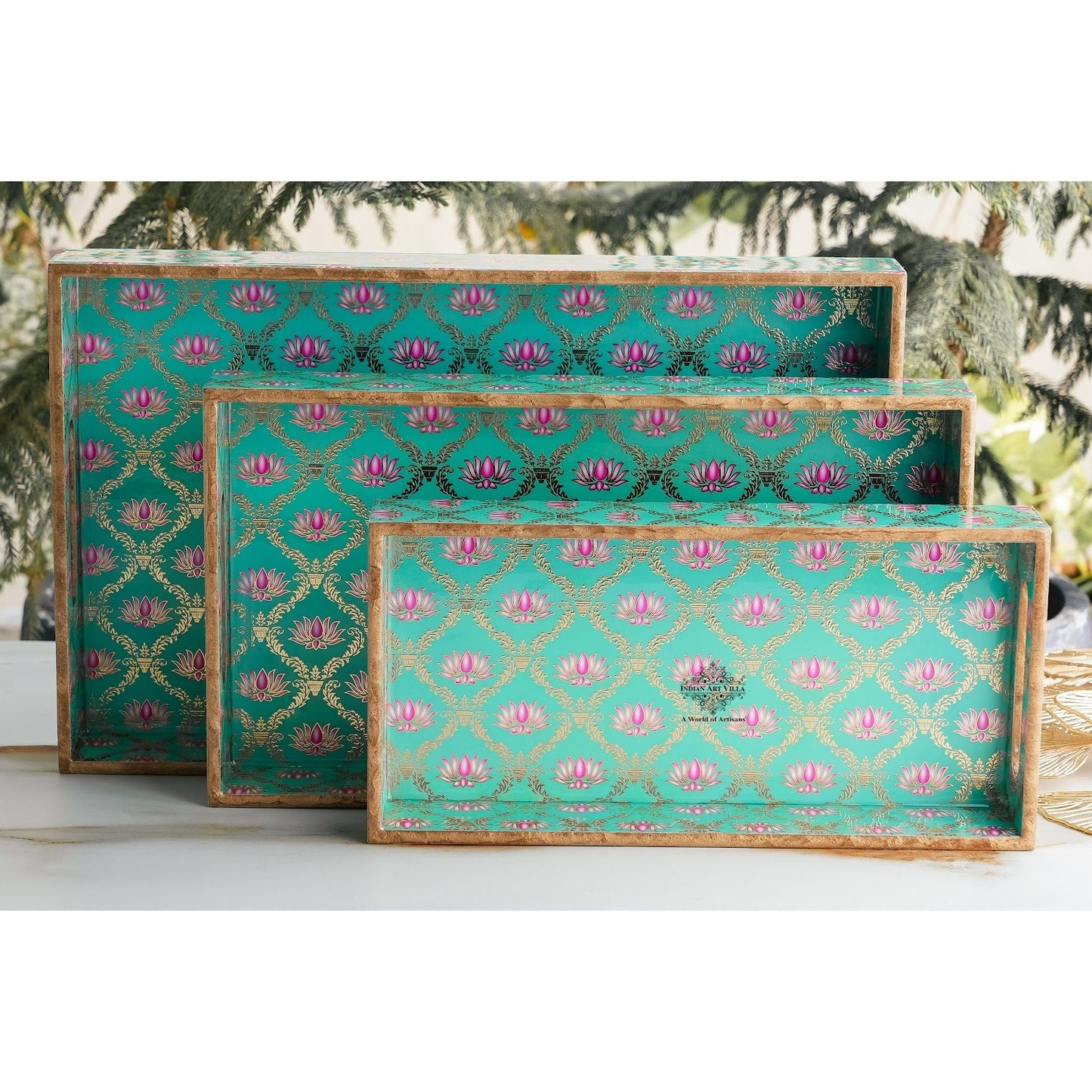 Wooden Tray Set of 3  Handcrafted Multipurpose Decorative Serving Platters