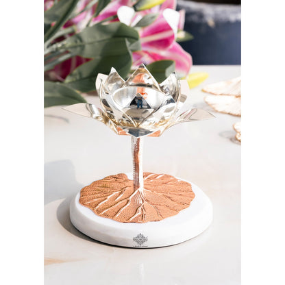 Silver-Plated Lotus Design Decorative Oil Lamp – Elegant Diya/Oil Lamp for Home, festival, Wedding Decoration