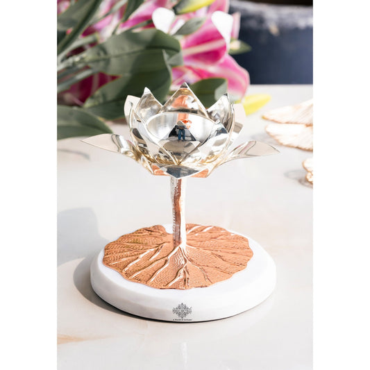 Silver-Plated Lotus Design Decorative Oil Lamp – Elegant Diya/Oil Lamp for Home, festival, Wedding Decoration