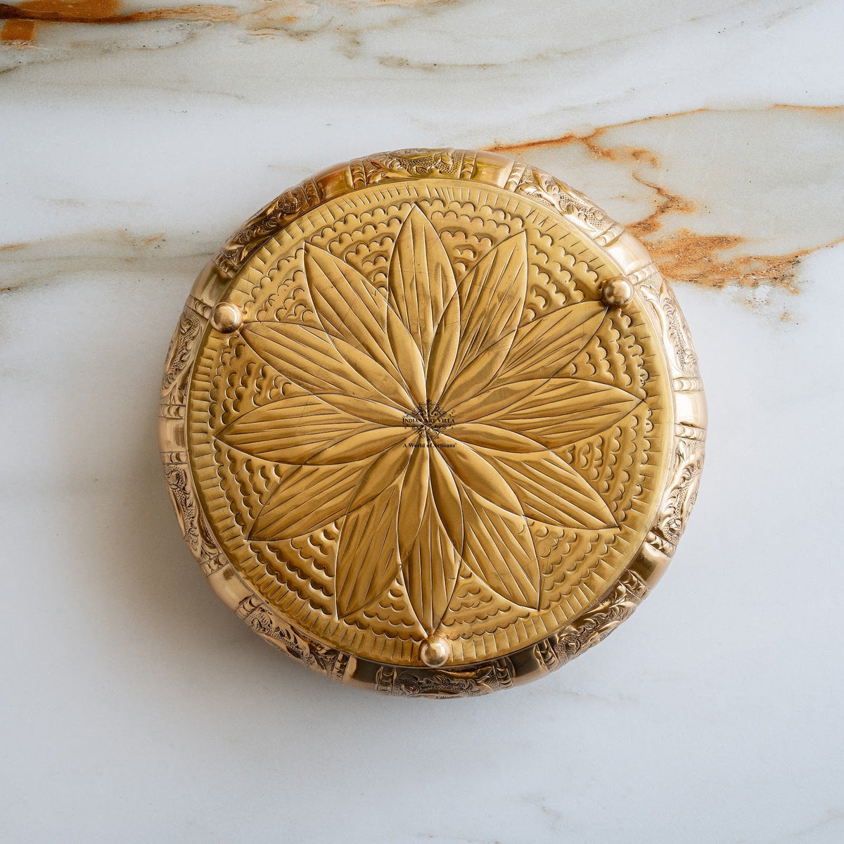 Pure Brass Embossed Scalloped Urli with Lotus Design