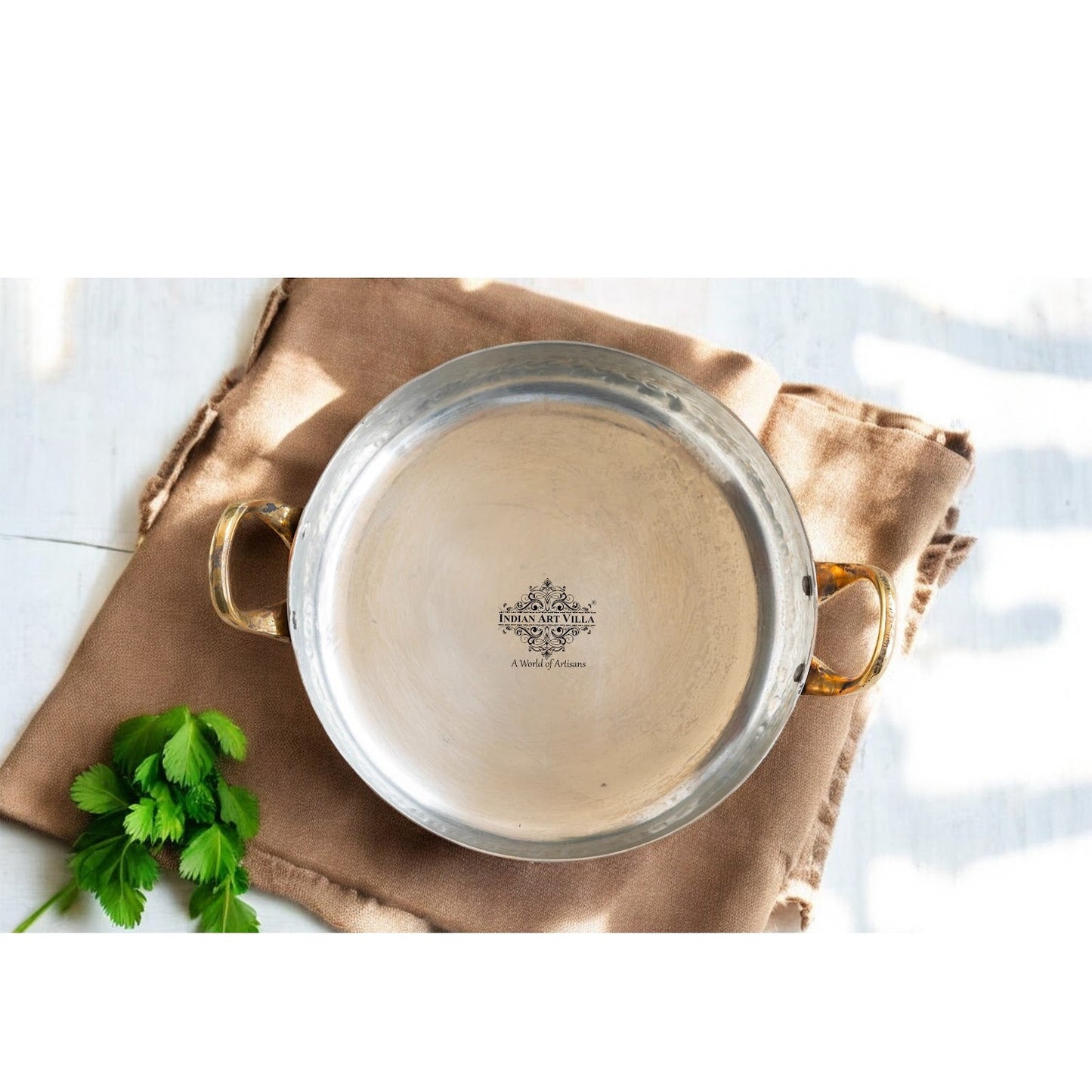 Pure Copper Round Dish, Pan Double Brass Handle With Tin Lining