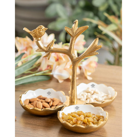 Brass Finish Decorative Dry Fruit Bowl with Bird Design – 3 Components, 170 ML