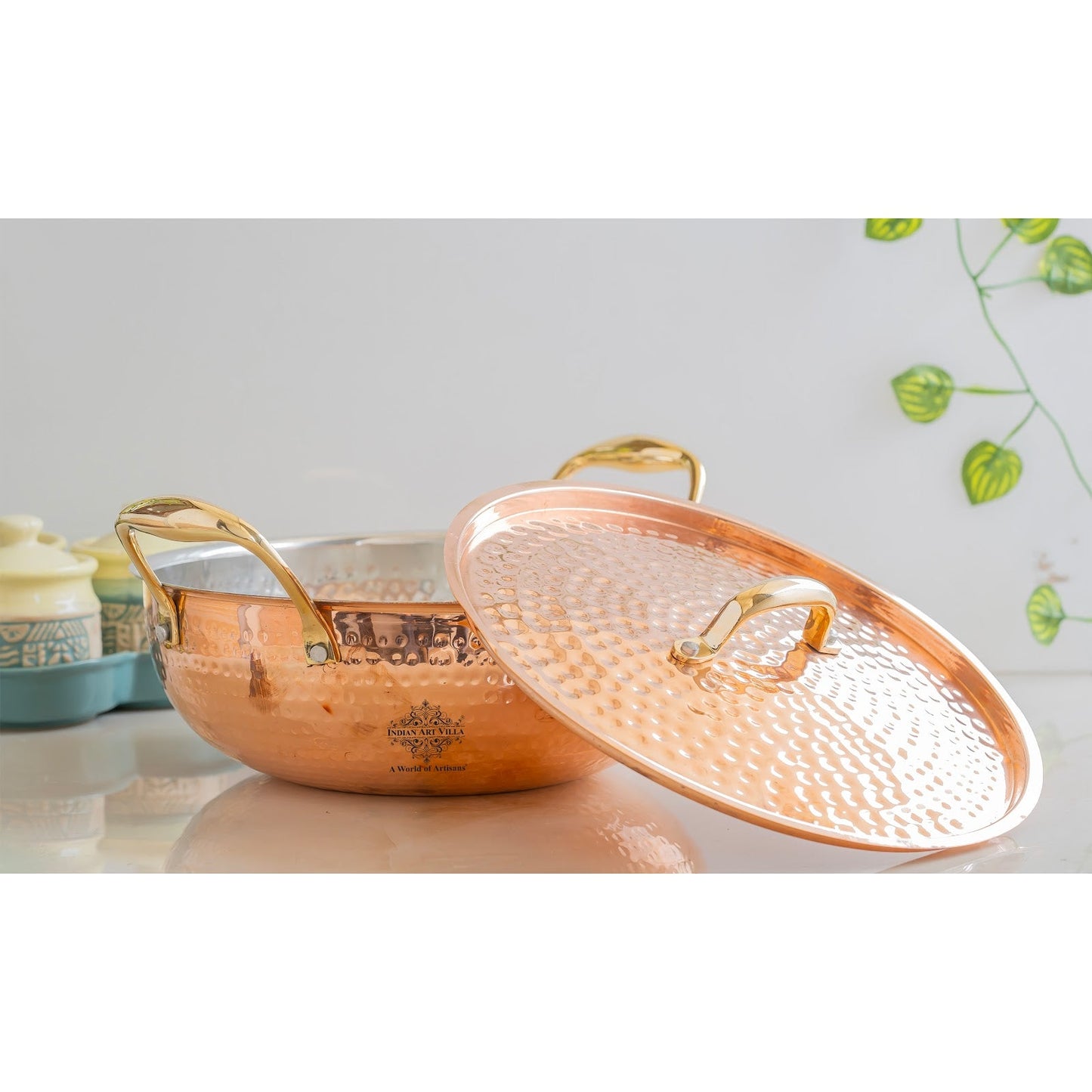 Pure Copper Kadhai With Lid & Inside Tin Lining