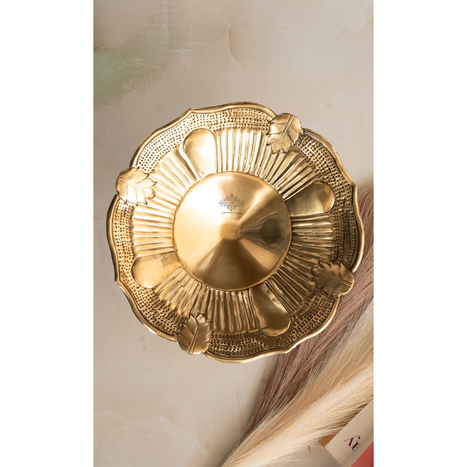 Brass Decorative Bowl with Embossed Floral Design – 10 Inch Gold Finish Fruit Bowl for Table Centerpiece, Table Décor and Gifting