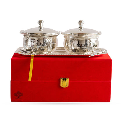 Silver-Plated Hammered Bowl with Lid & Spoon - Elegant Gift Box Set for Special Occasions