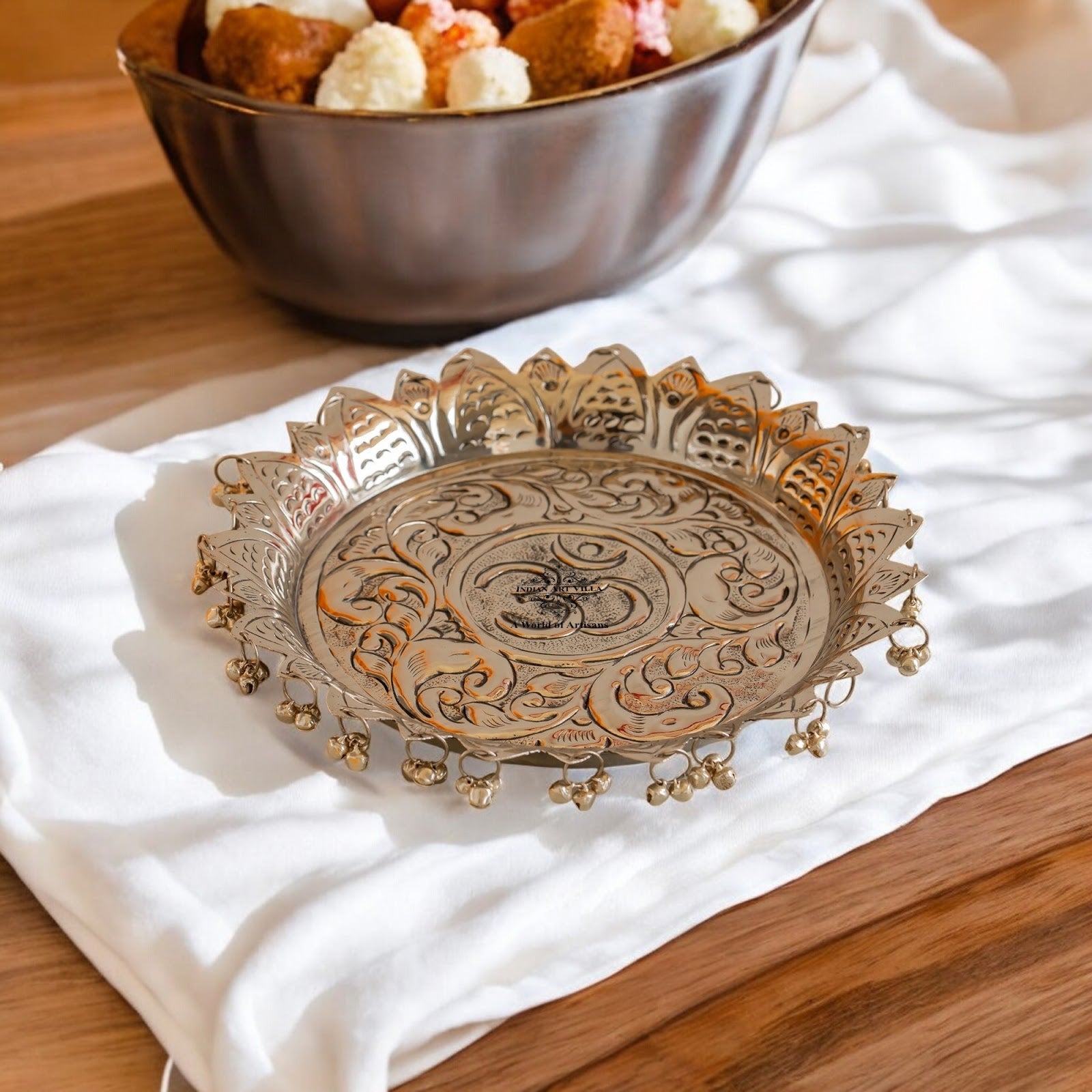 Silver Plated Pooja Thali Intricate Floral Pattern - Lightweight & Durable