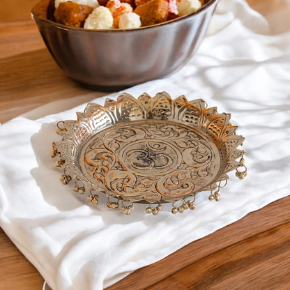 Silver Plated Pooja Thali Intricate Floral Pattern - Lightweight & Durable