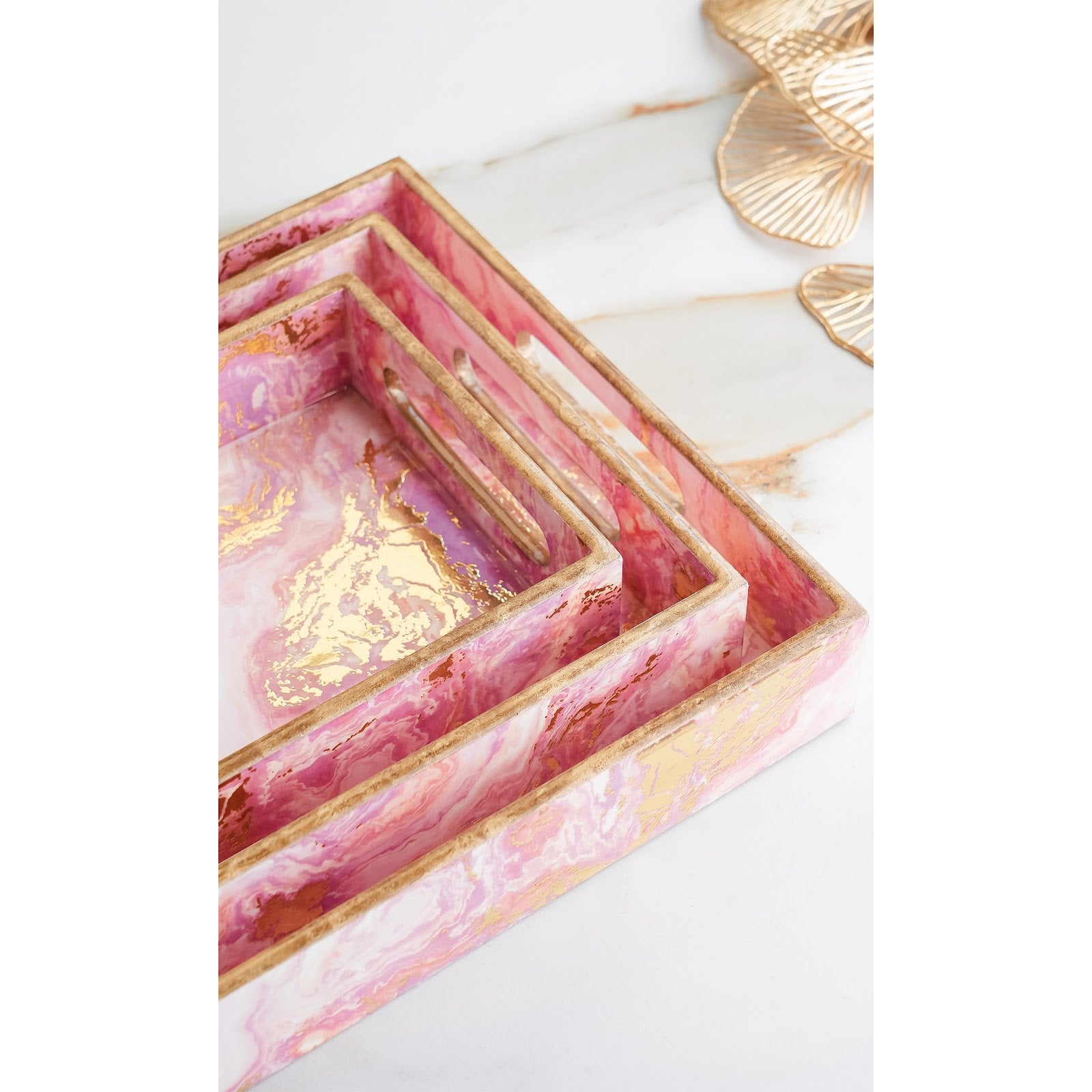 Wooden Tray Set of 3  Handcrafted Multipurpose Decorative Serving Platters