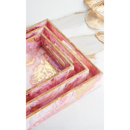 Wooden Tray Set of 3  Handcrafted Multipurpose Decorative Serving Platters