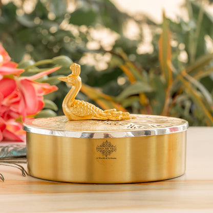 Silver Plated Brass Decorative Box With Peacock Design Knob, Ideal For Gifting