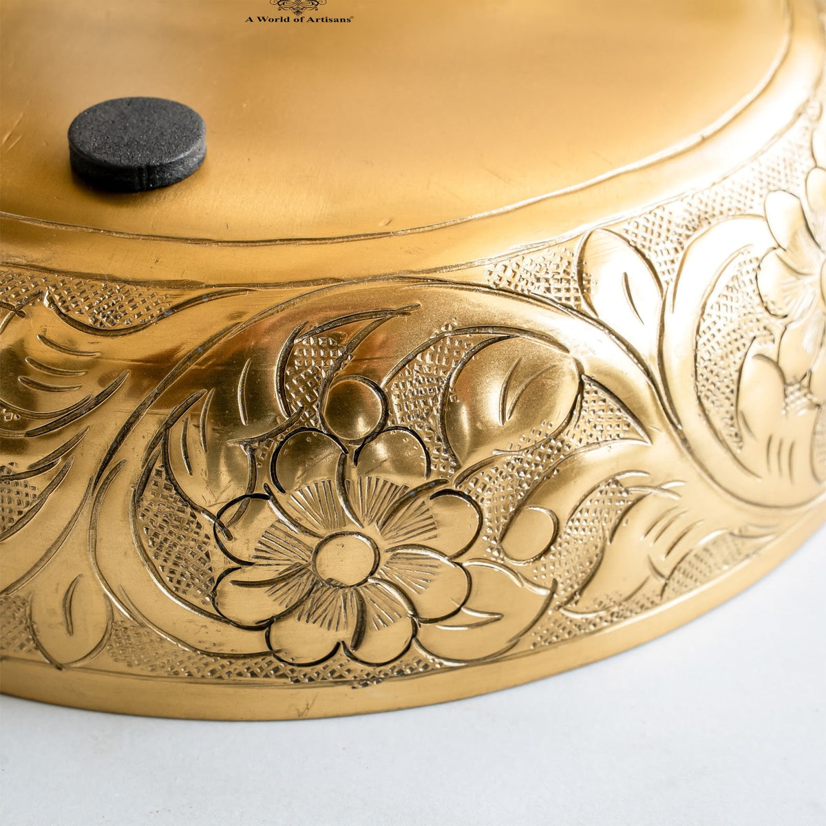 Brass Finish Urli Bowl with Floral Embossed Design