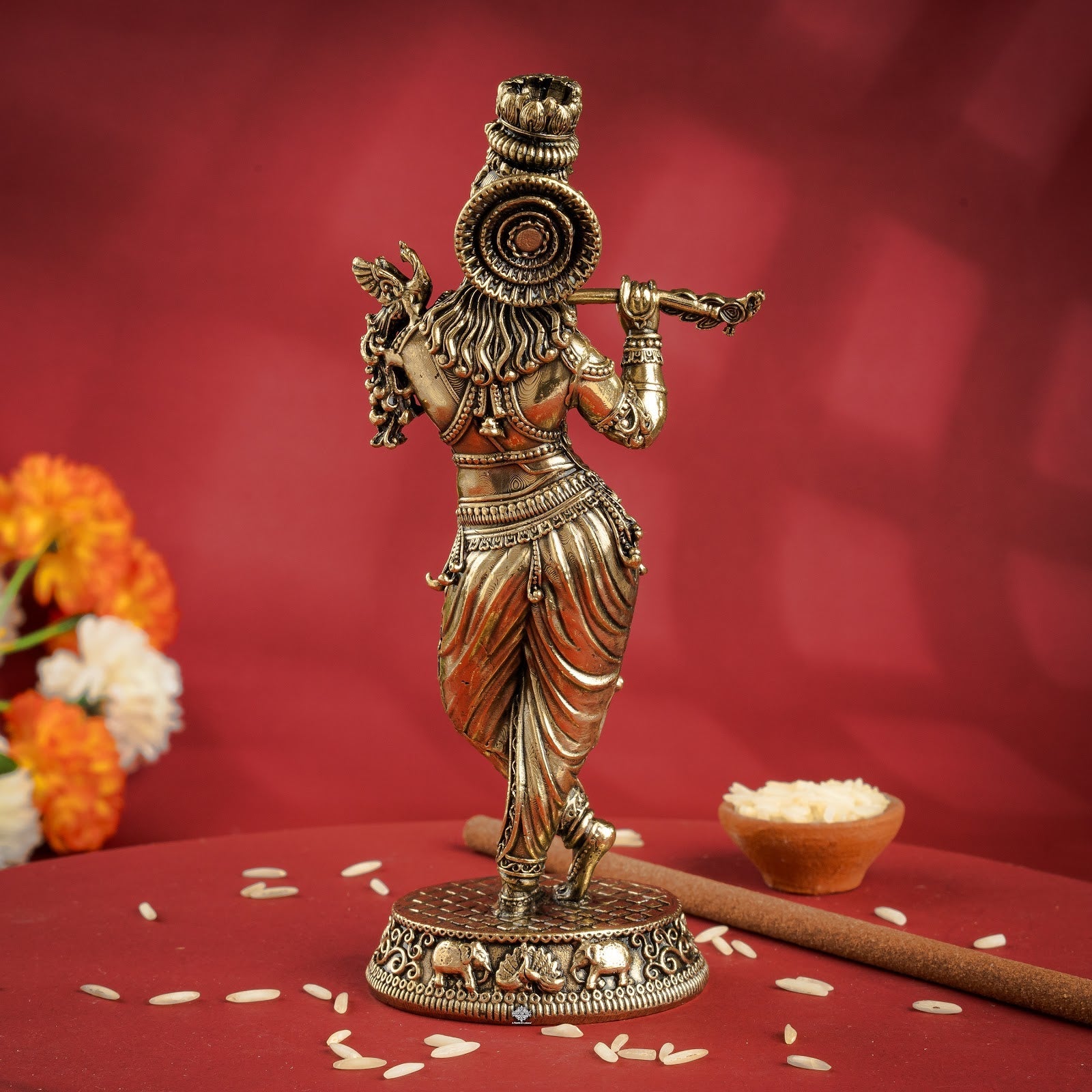Pure Brass Krishna ji Murti With Tribhanga Pose for Pooja