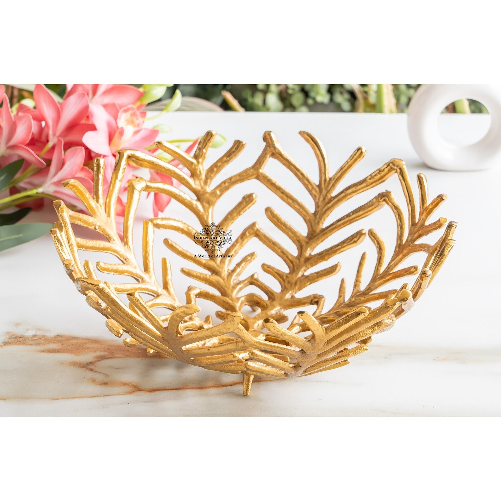 Brass Finish Decorative Cutting Basket – 12.6 Inches, Luxury Home Decor Bowl, Ideal for Fruits, Snacks, Festive Gifting