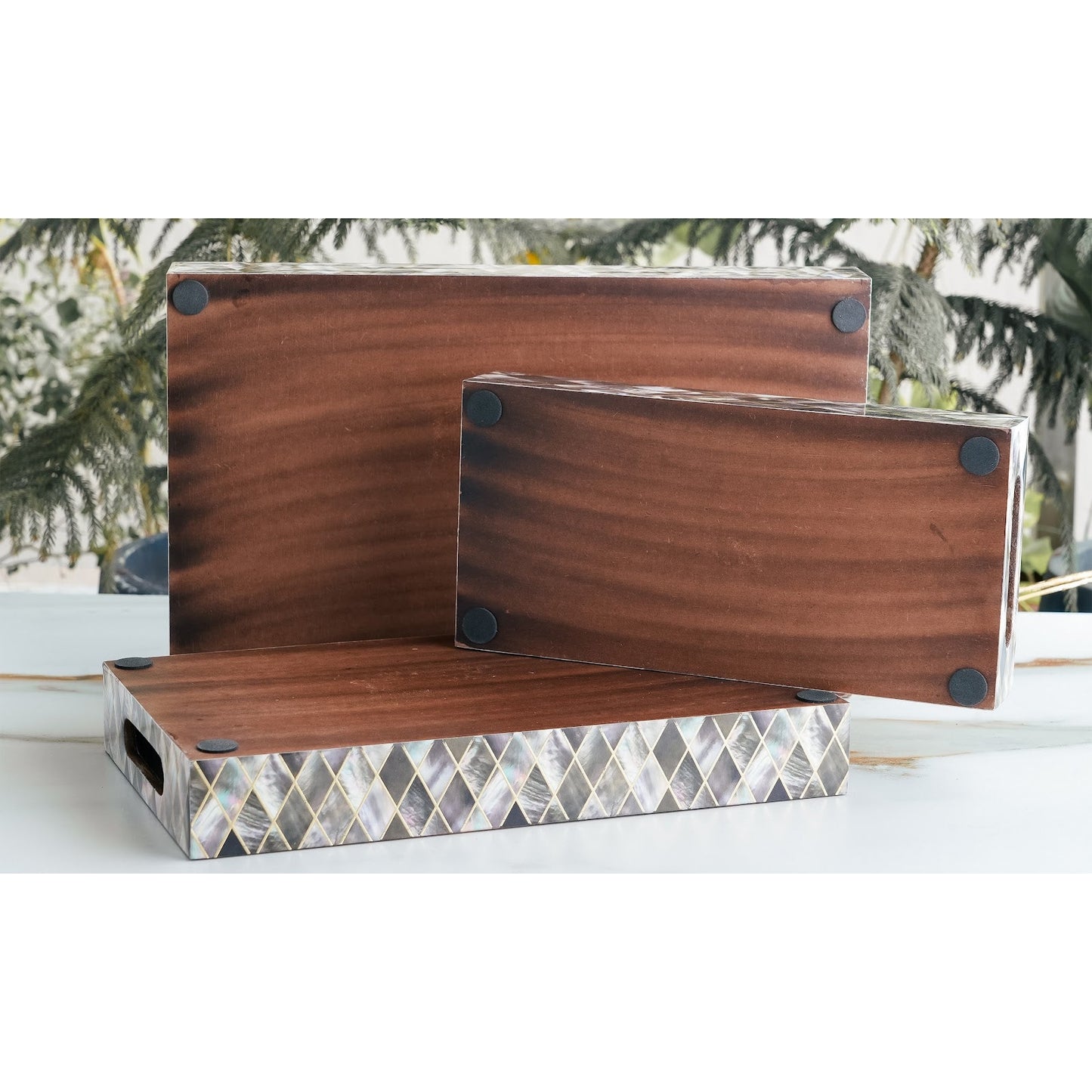 Wooden Tray Set of 3  Handcrafted Multipurpose Decorative Serving Platters