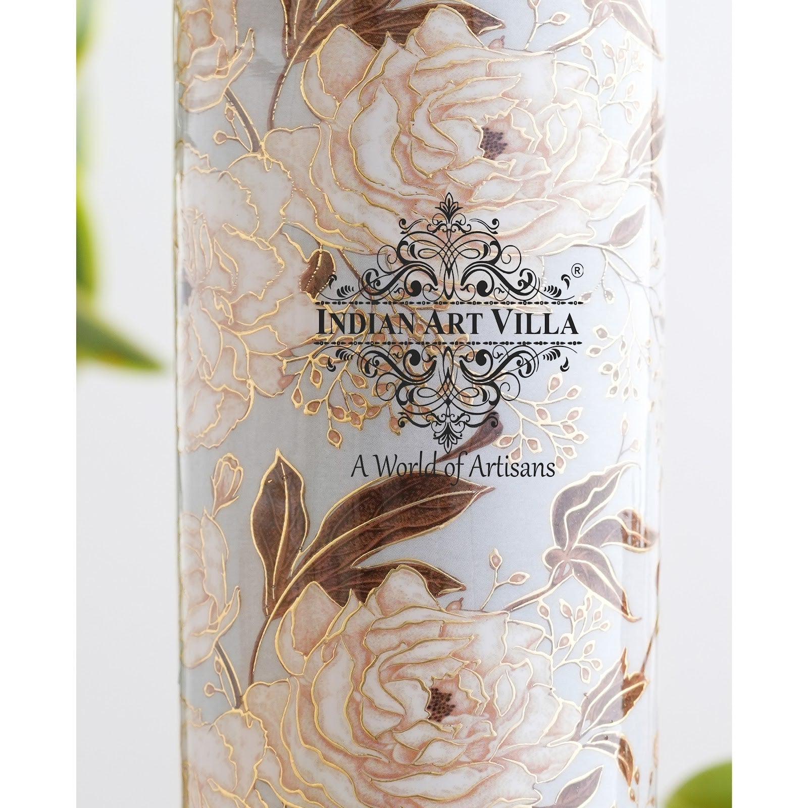 Pure Copper Water Bottle with Different Gold Print Designs, 900 ML