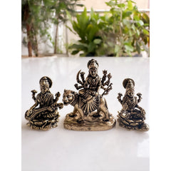 Pure Brass Miniature Durga Lakshmi Saraswati Combo - Navratri Tridevi Combo