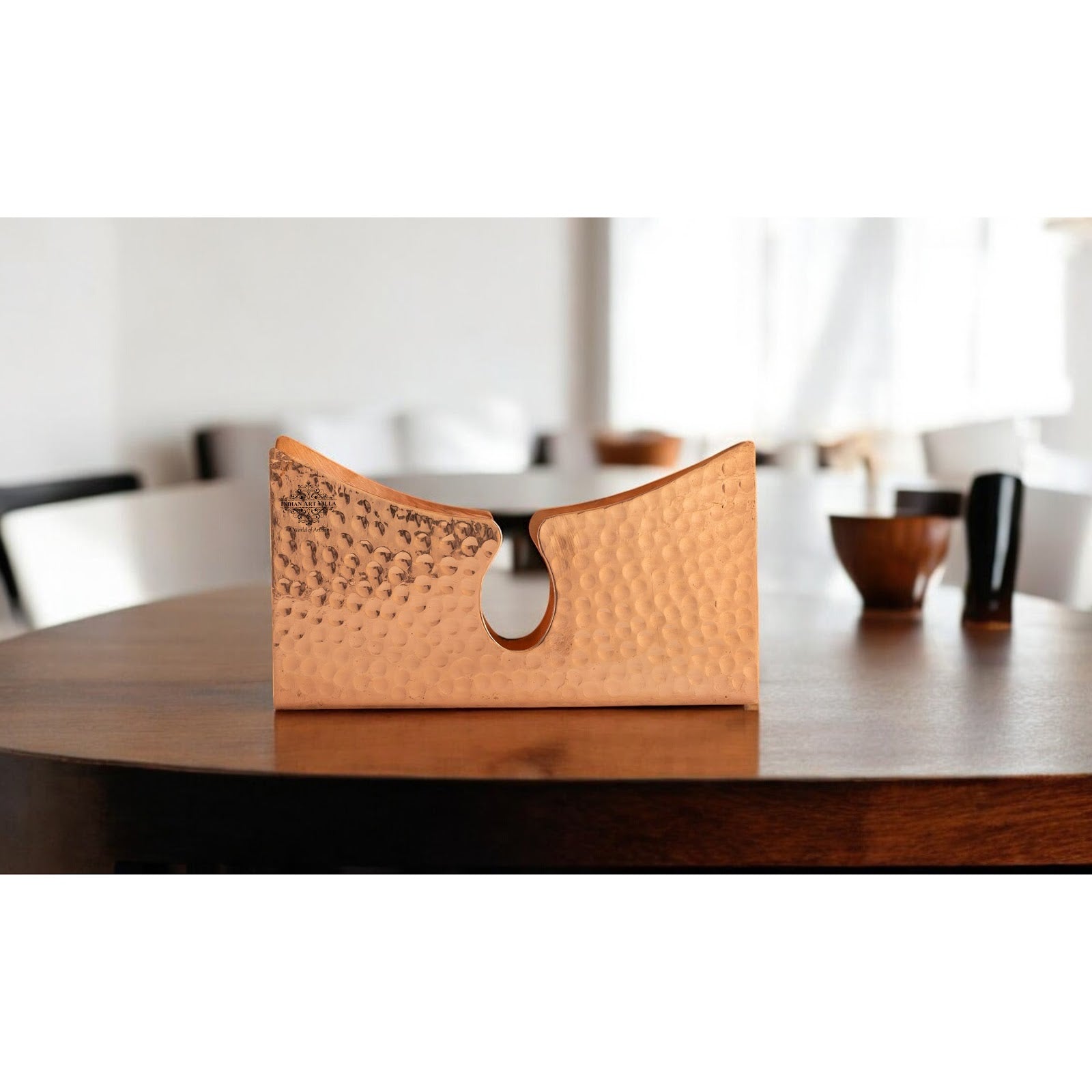 Indian Art Villa, Pure Copper Tissue Paper Holder , Elegant Tabletop Accessory with Hammered Design, Decorative Home & Office Décor.