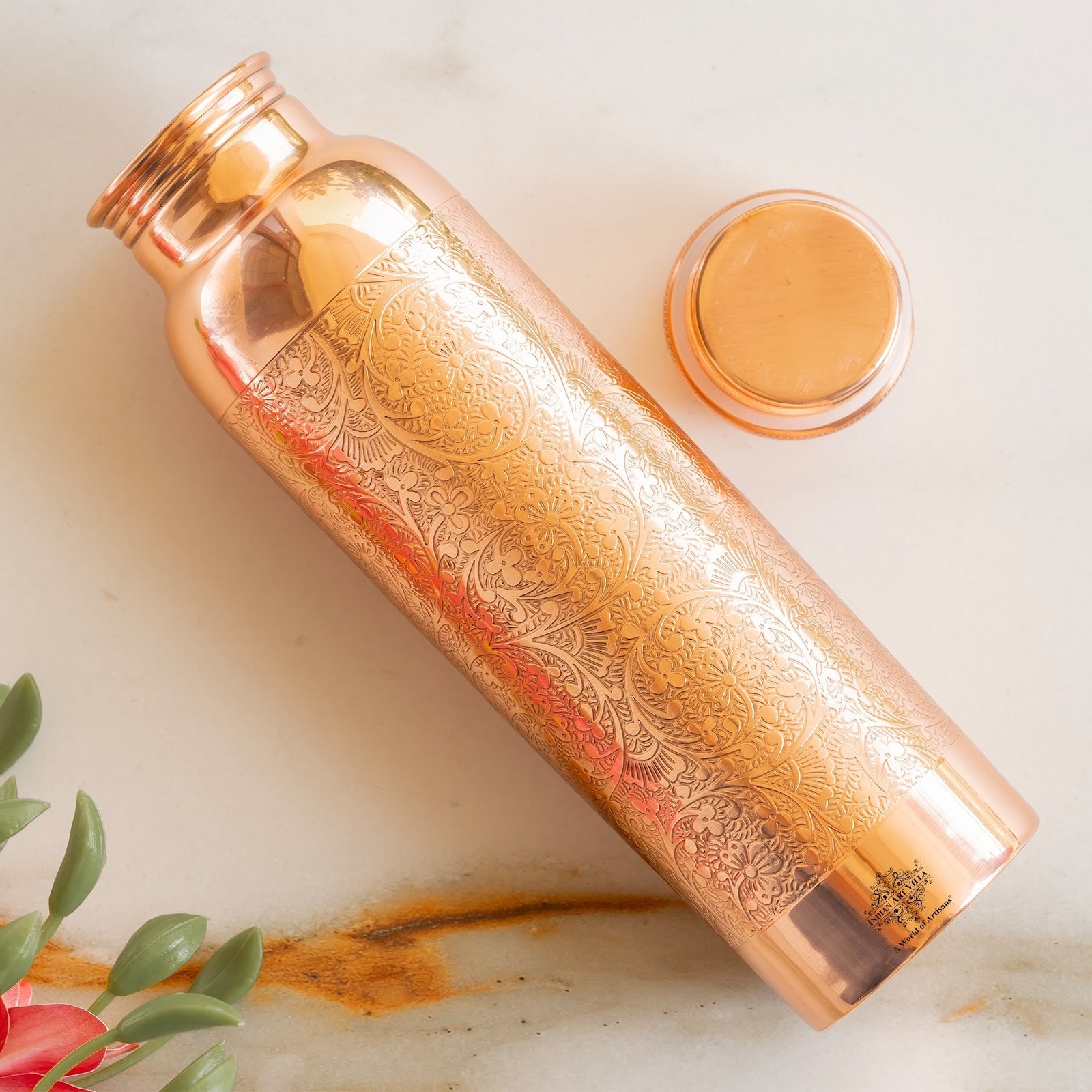 Pure Copper Water Bottle with Unique Artistic Designs – 900 ML