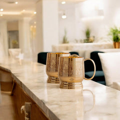 Pure Brass Embossed Design Cup with Handle – 200 ML | Traditional Handcrafted Mug for Serving Water, Milk, or Herbal Drinks