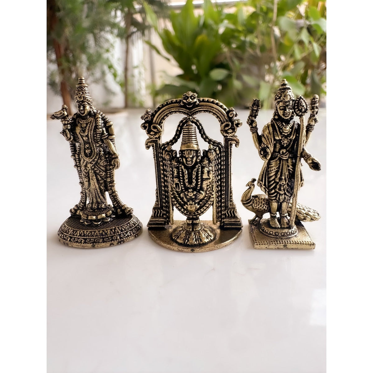 Pure Brass Miniature South Indian Deity Idol Combo for Home Mandir & Décor