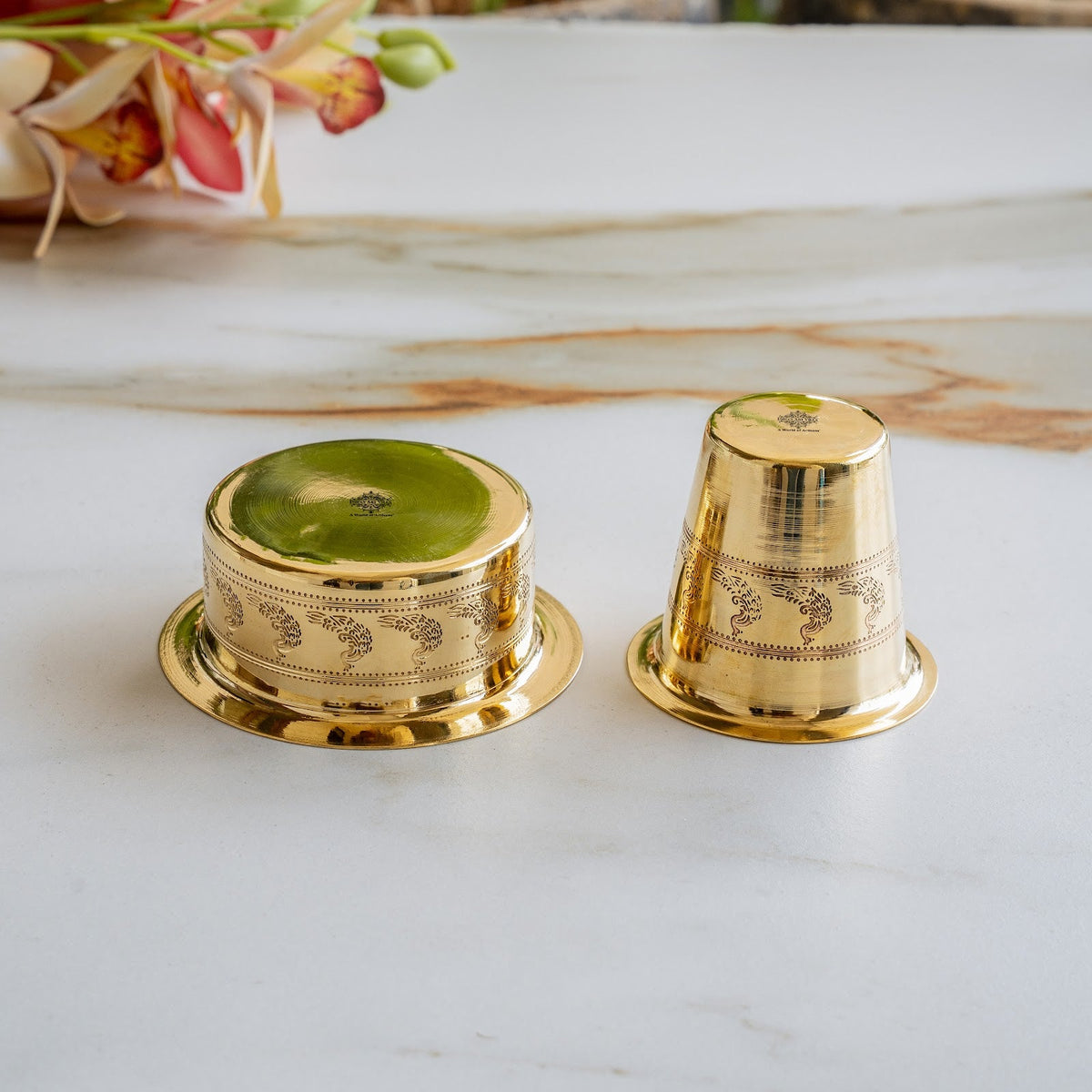 Brass Filter Coffee Dabra Set with Peacock Design