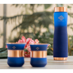Matt Ombre Copper Bottle and Glass Set with Royal Look  Bottle-900 Ml, Glass-275Ml