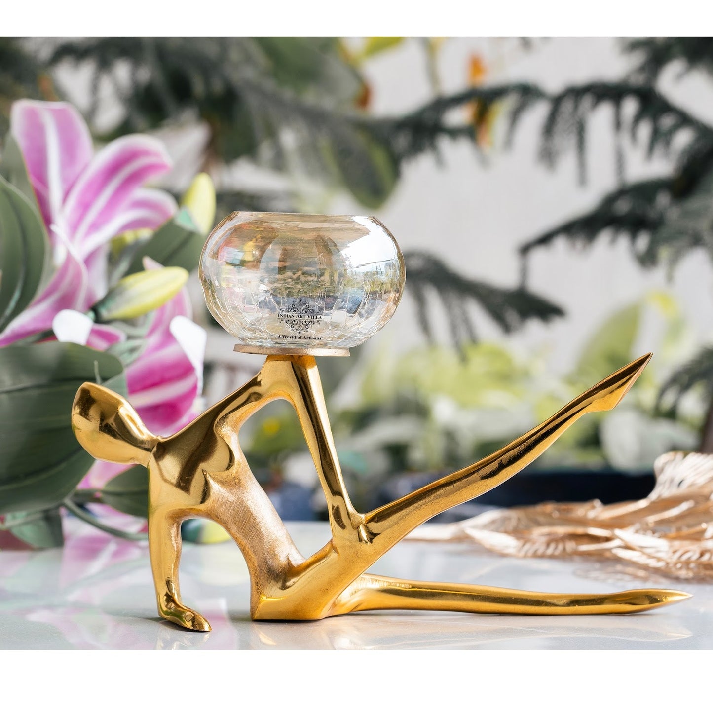 Gold Finish Decorative Candle Holder with Lady Design – Elegant Home Decor Accent, Perfect for Centerpiece