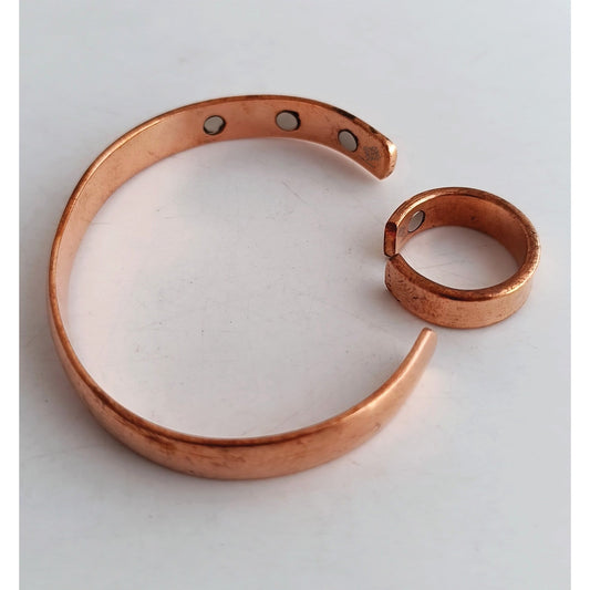 Pure Copper Plain Design Bangle with Magnet & Matching Ring