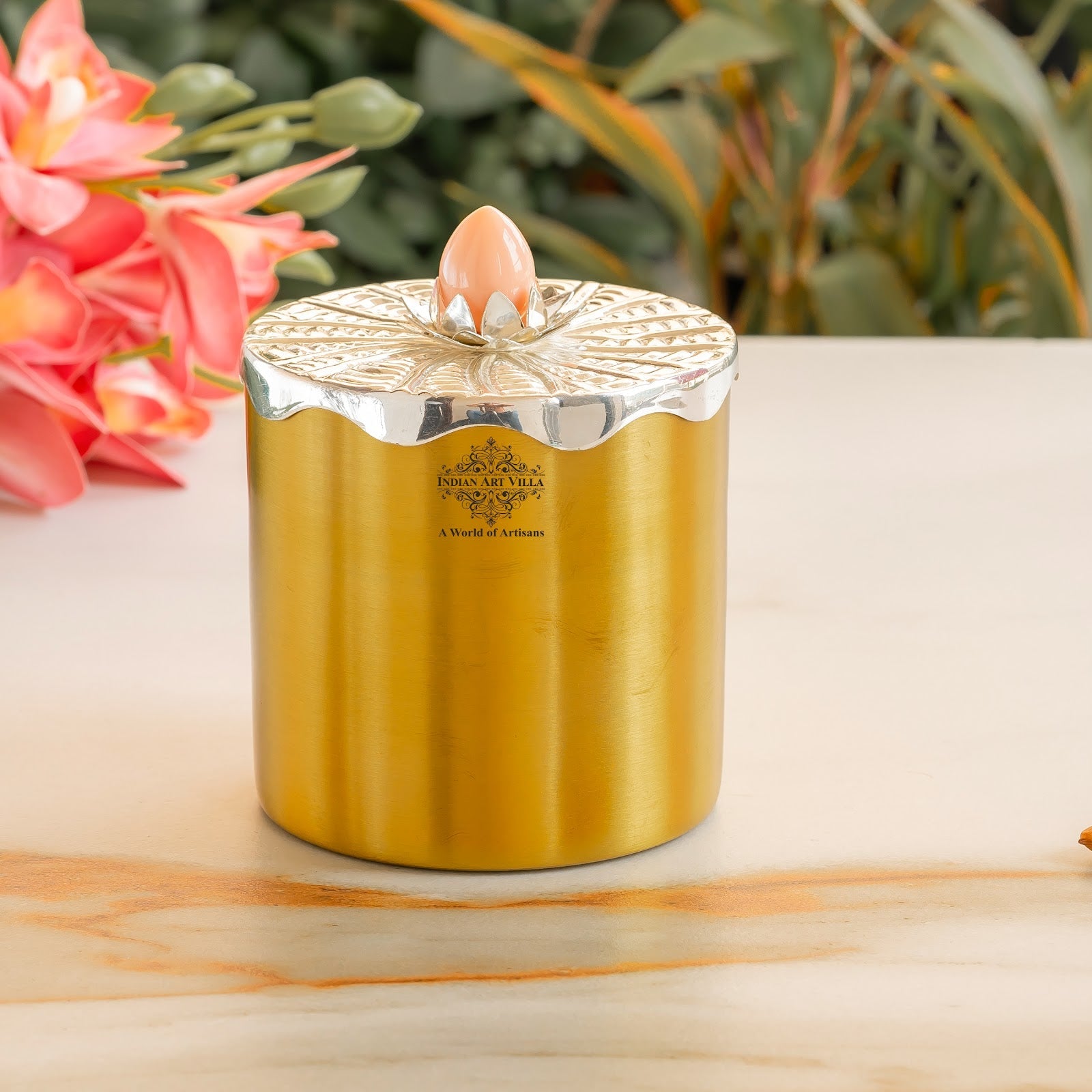 Silver-Plated & Brass Multipurpose Box with Lotus Design Lid, Gold & Silver Finish, Elegant Decorative Box for Dry Fruits, Sweets And Gifting