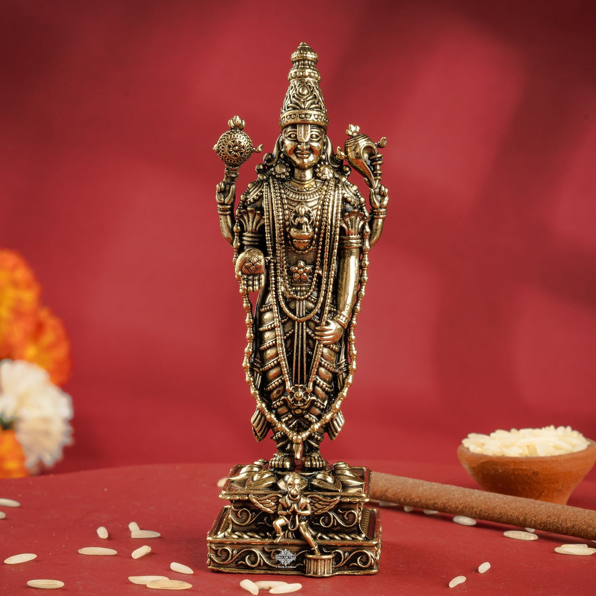 Brass Tirupati Balaji Murti Idol - Idol of Lord Venkateswara - 10.16cm