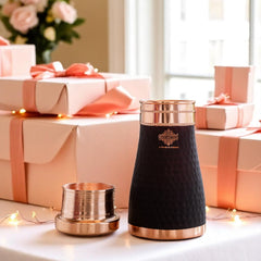 Pure Copper Hammered  Silk Finish Bedroom Bottle with Inbuilt Glass